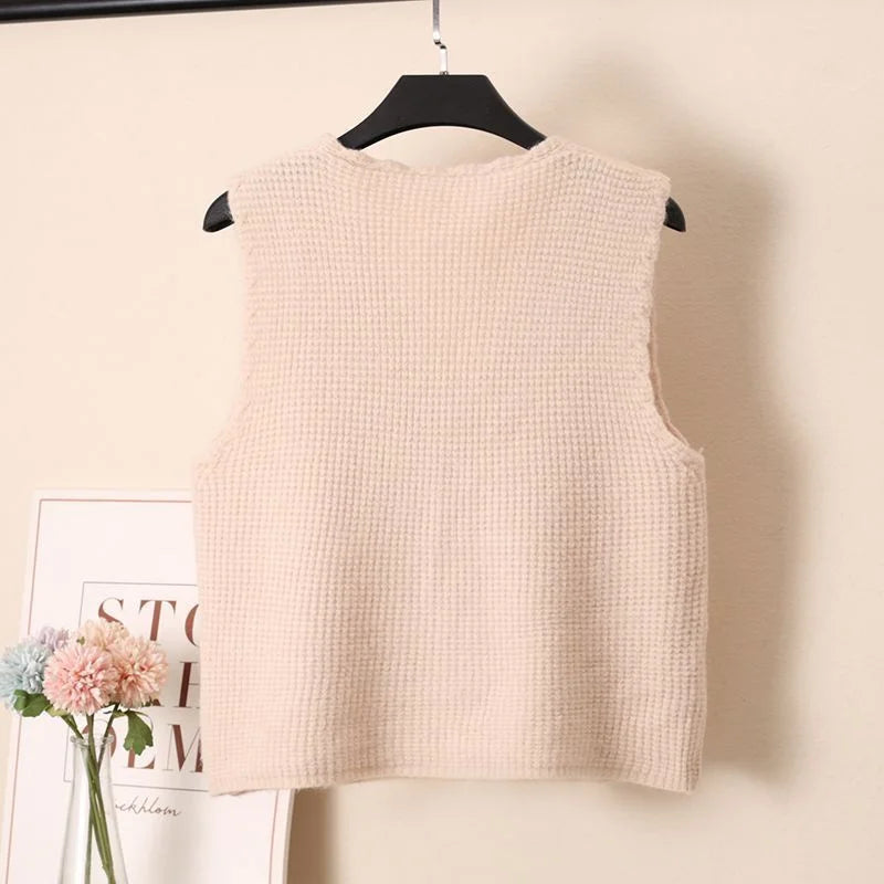 Women Knitted Tank Top Autumn New Sweet And Fresh Short Loose Sleeveless Sweater Cardigan Women's Knitted Vest