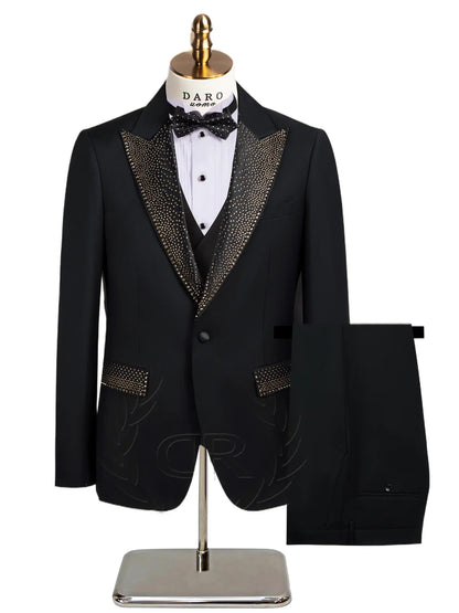 Rhinestone Lapel 3 Piece Suit Set (vest+Blazer+Trousers) Business Formal Casual Suits Wedding Groom Party Stage Men's Suit M-5XL