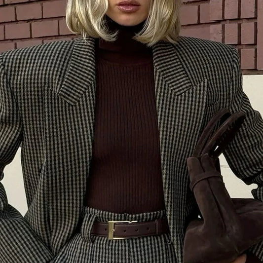 Women's Tartan Wool Blend Suit Winter Warm Office 2Pieces(Blazer+Short Pants) Custom Tailored Business Outfit Office Lady Set