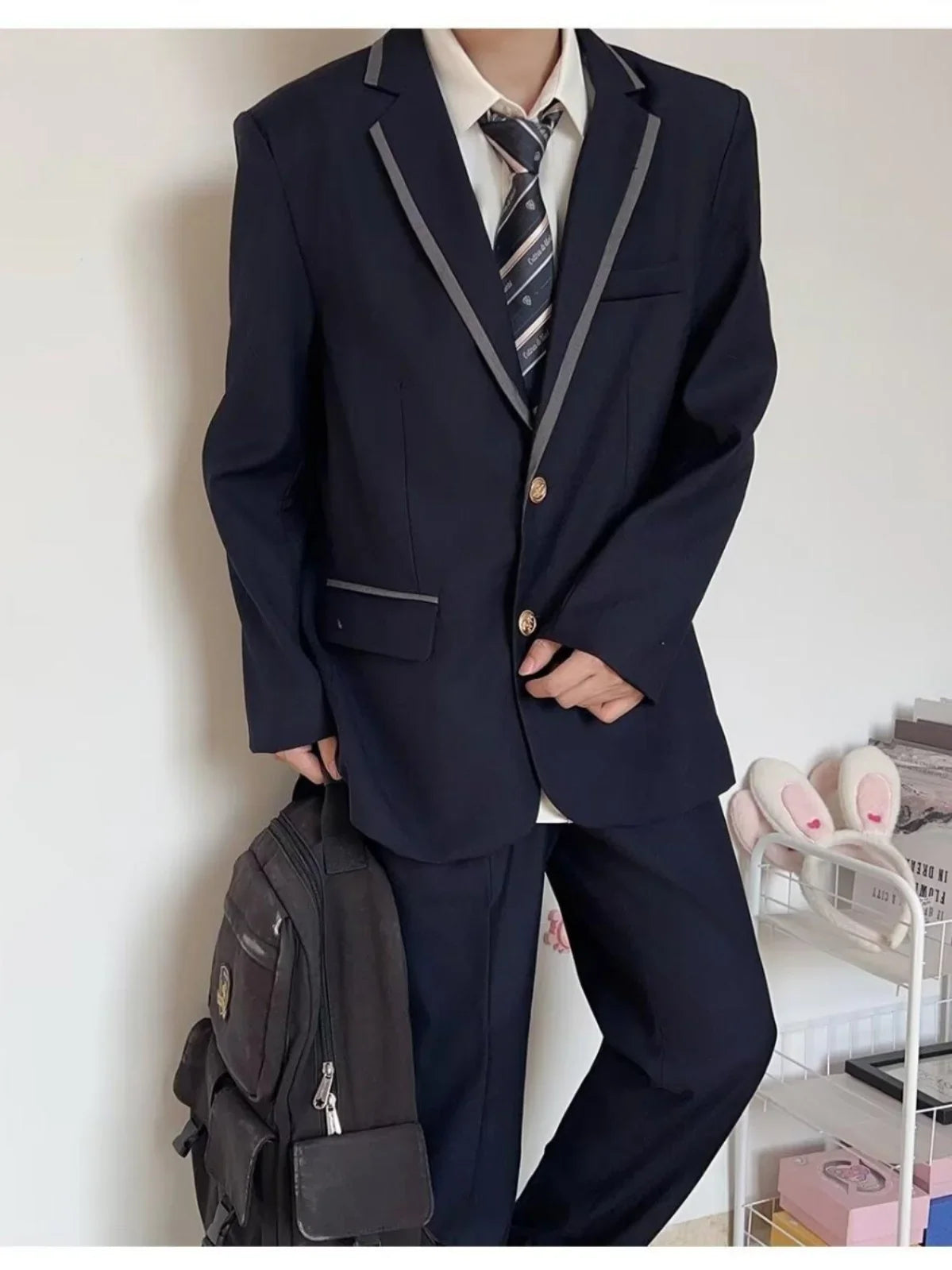 Large Size Korean Style Student Suit British College Style Jacket Men's Top Passport Photo Clothing Class Uniform