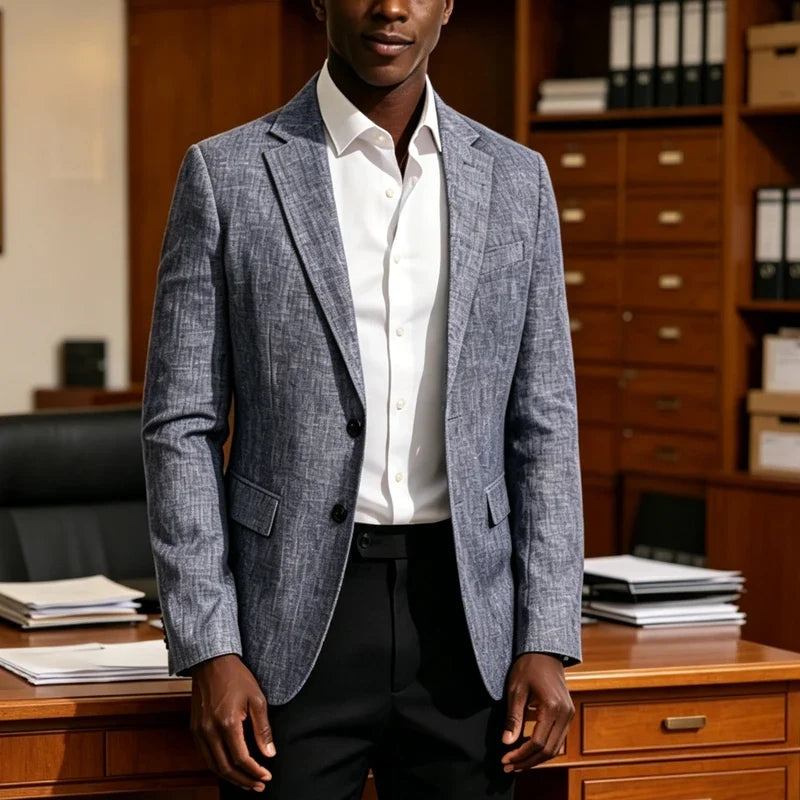 Men's Linen Blazer Slim Fit Notched Lapel 2-Button Sport Coat for Wedding, Business & Daily Wear