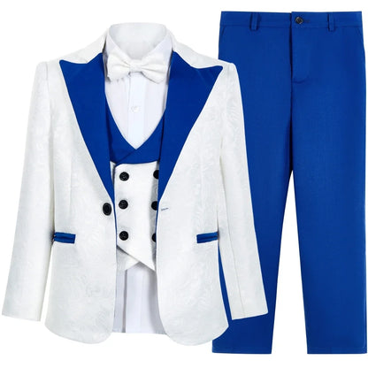 Boys Suit Set 5-Piece Kids Paisley Jacquard Blazer Formal Outfit for Weddings & Celebrations