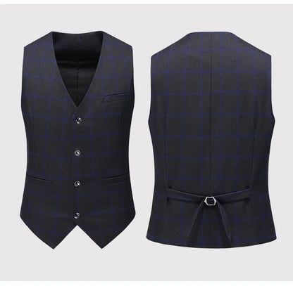 Men's Suit Set – Blazer, Vest & Trousers – British Grid Smart Casual for Business & Weddings