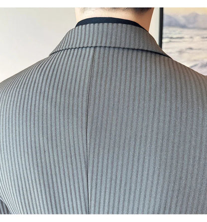 (Jackets+Pants+Vest) Luxury Stripe Men Suit Korean Version Fashion Elegant Slim Fit Tuxedo Formal Groom Wedding Social Suits