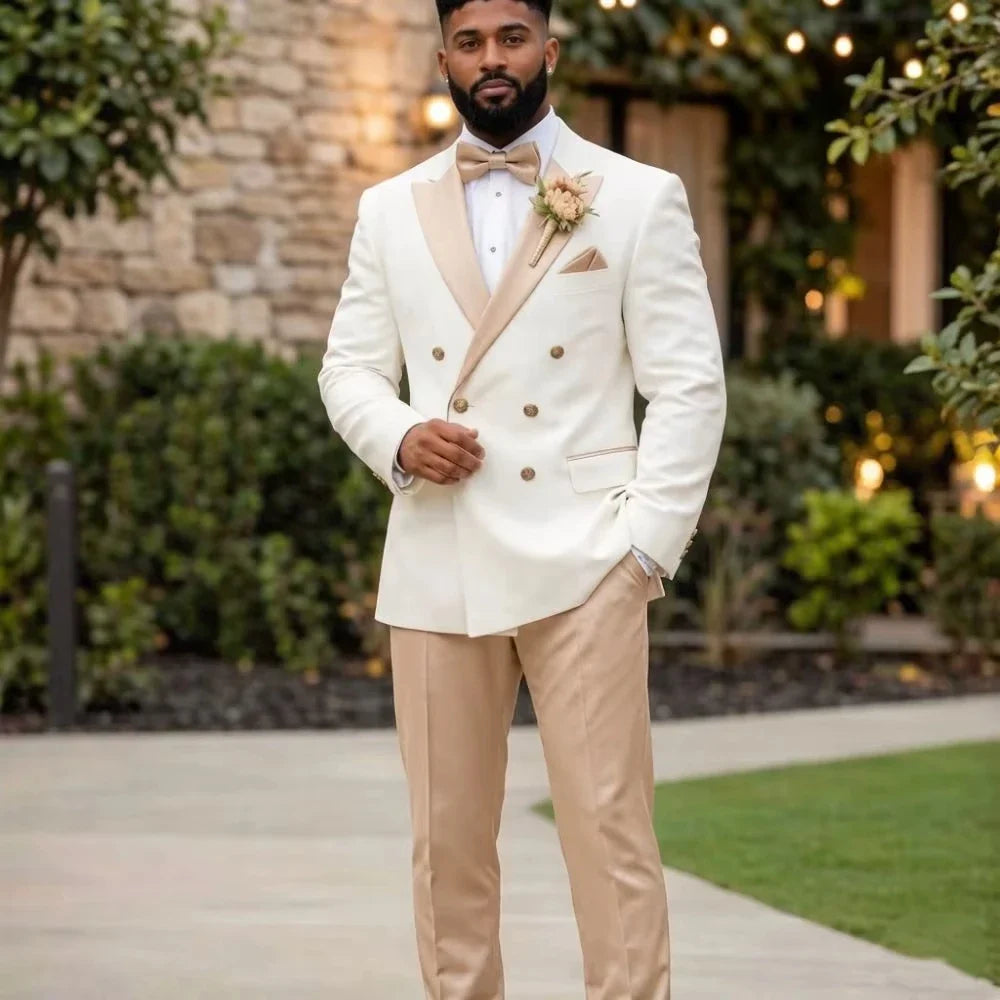 Men's 2-Piece Double Breasted Slim Fit Wedding Suit – Peak Lapel Tuxedo for Groom & Formal Occasions