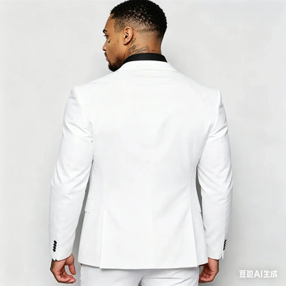 White Fashion Wedding Party Business Casual Slim Fit Suit For Men Peak Lapel 3 Piece (Blazer+Vest+Pants)Costume Homme