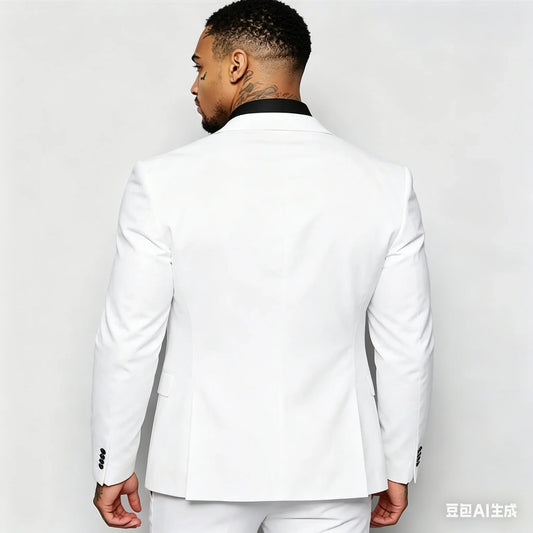 White Fashion Wedding Party Business Casual Slim Fit Suit For Men Peak Lapel 3 Piece (Blazer+Vest+Pants)Costume Homme