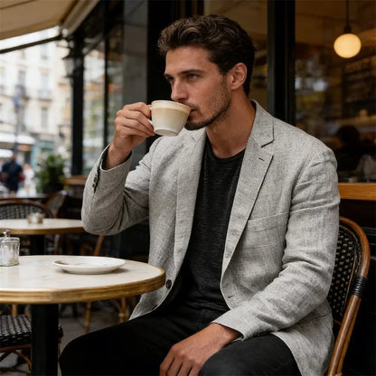 Men's Lightweight Linen Blazer Casual Slim Fit Notch Lapel Two Button Jacket for Summer Beach Wedding Business Daily Wear