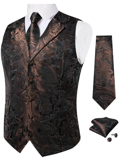 Men's Paisley Suit Vest & Tie Set – Formal Waistcoat with Necktie Pocket Square, Perfect for Weddings and Business Events