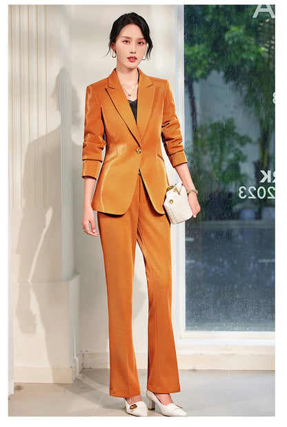 Office Ladies Formal Pant Suit 2 Piece Set Women Green Khaki Red Female Long Sleeve Business Work Wear Blazer Jacket And Trouser