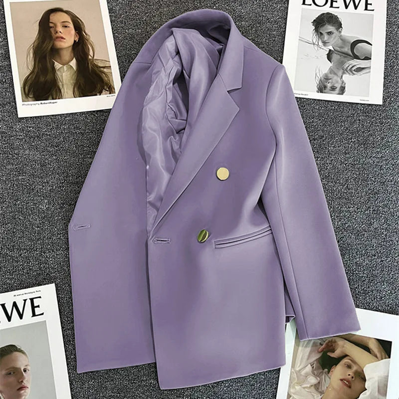 Women's Spring Autumn 2026 Commuter Style Small Suit Jacket Double Row Buttons White Versatile Polyester Fiber Fashion