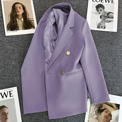 Women's Spring Autumn 2026 Commuter Style Small Suit Jacket Double Row Buttons White Versatile Polyester Fiber Fashion