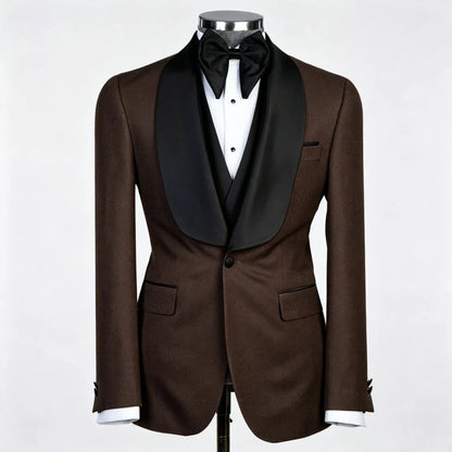 Men Suit Champagne 3 Piece With Black Lapel For Wedding Groom Banquet Party Birthday Prom Business Work Office Jacket Vest Pants