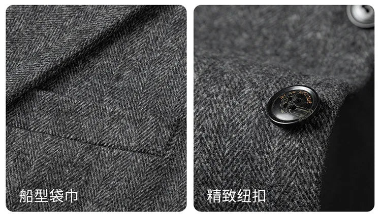 Autumn Winter Thicken Warm 50% Woolen Men Suit Jacket Retro Style Fashion Business Slim Fit Casual Wedding Groom Coats Tailcoat