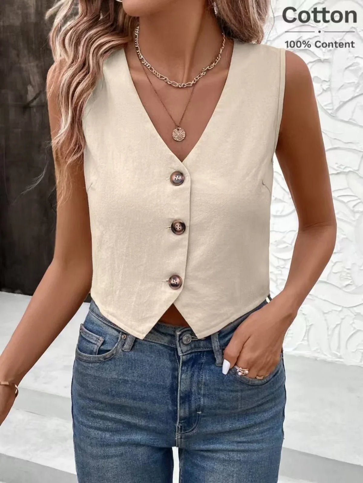 Elegant Sleeveless Cotton Waistcoat for Spring & Summer Minimalist Stylish Cropped Vest