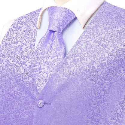 Men's Waistcoat Floral Paisley Vest with Tie Hanky Cufflinks Set for Wedding and Business
