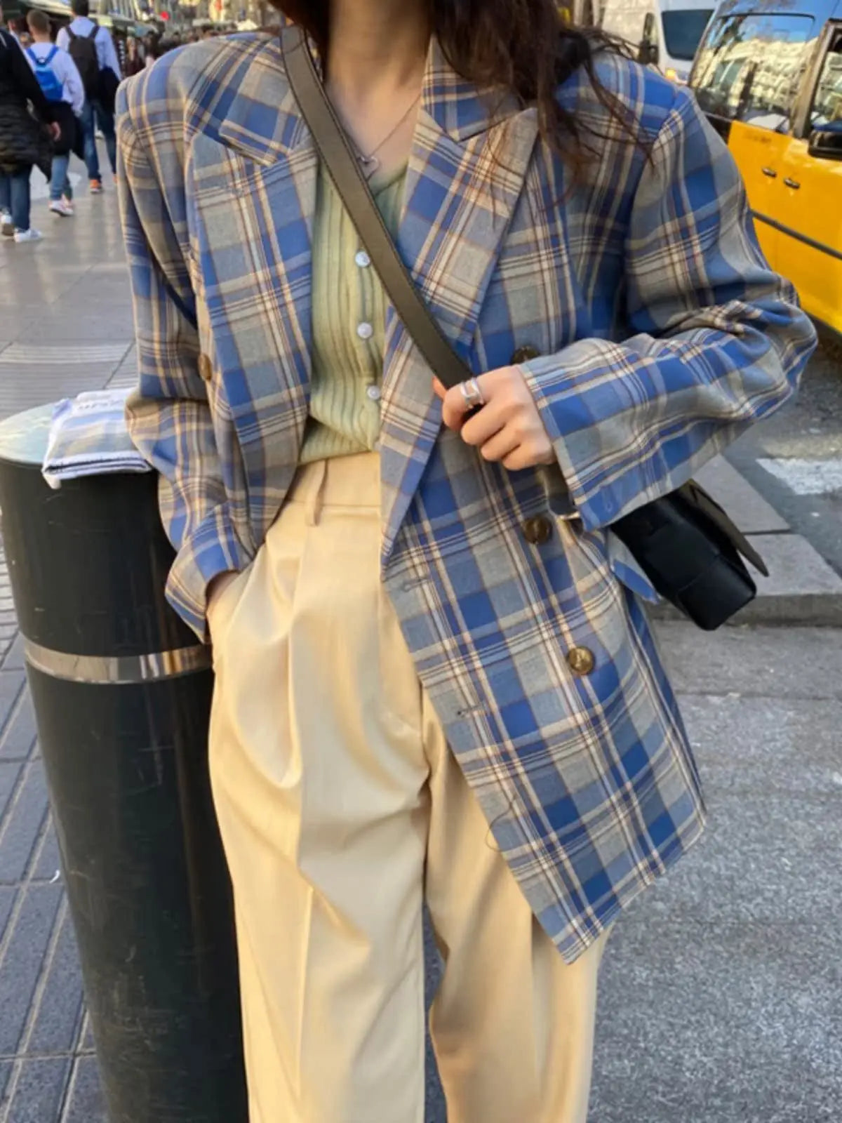 Spring Autumn 2024 British Style Women's Long Sleeve Loose Casual Plaid Jacket Elegant Outerwear Top Trendy Commute Wind