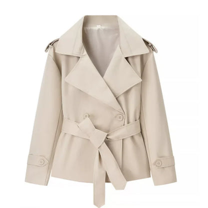 Solid Lapel Lace Up Jacket Elegant Chic Full Sleeve Button Loose Long Coat Women Office Lady Daily Commute Overcoat Windbreaker