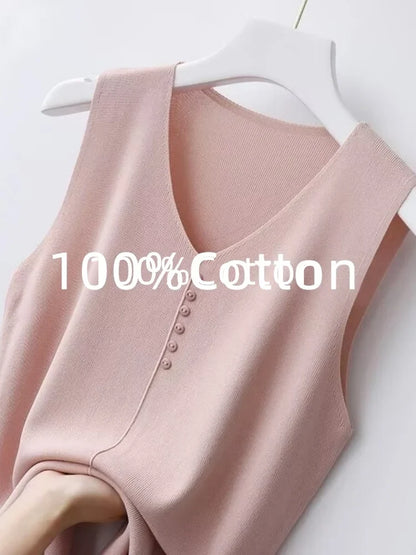 Summer Women's Tank Top Silk V-neck Wide Shoulder Strap Color Knitted Shirt Sleeveless Top Student Ice Silk Vest