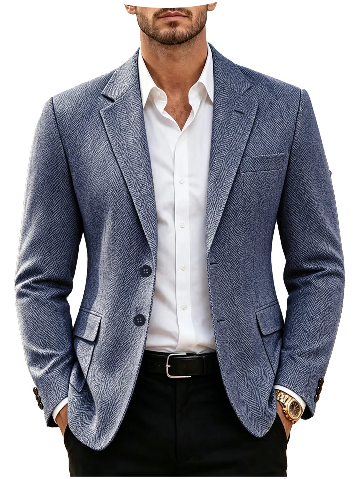 British Men's Blazer Vintage Herringbone Tweed Slim Fit Suit Jacket Wool Blend Formal Business Casual Sport Coat Wedding Office