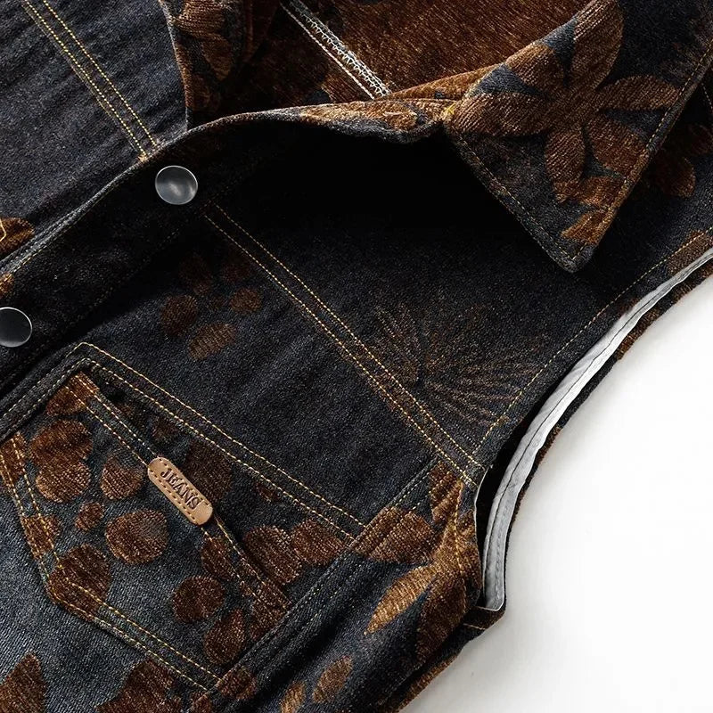 Spring Female Fashion Large Pocket Denim Vest Coat Retro Ladies Flocking Sleeveless Outwear Autumn Women Casual Waistcoat Jacket