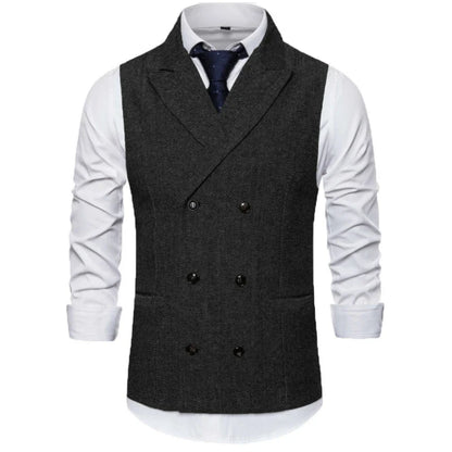 Men's Vest Double Breasted Herringbone Waistcoat for Weddings & Business Formal