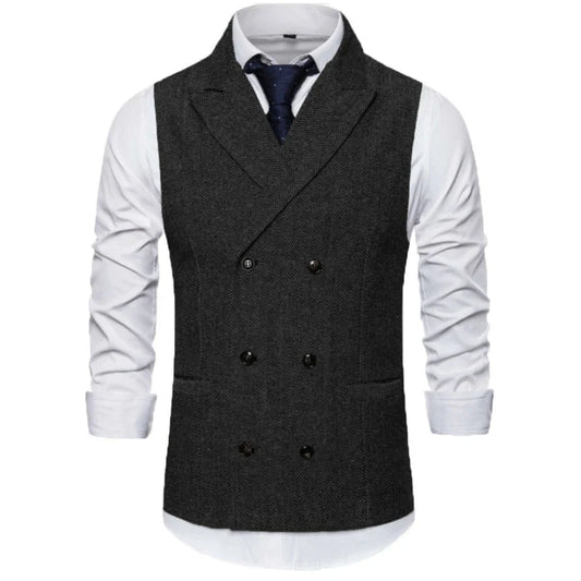 Men's Vest Double Breasted Herringbone Waistcoat for Weddings & Business Formal