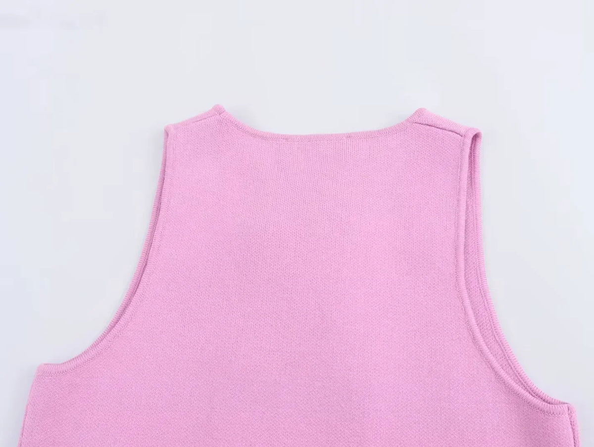 Sweater Lady Vests Sleeveless Pink Knitted Vest For Women Fall Round Neck Short Sweaters Vests Elegant Knit Vests Woman