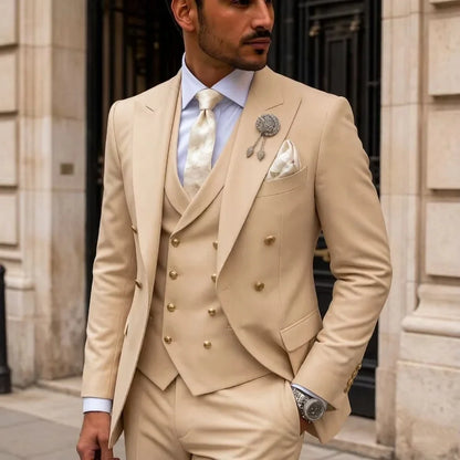 Men's 3-Piece Double Breasted Suit Set – Slim Fit Jacket, Pants & Vest for Formal Occasions