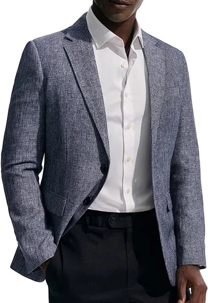 Men's Linen Blazer Slim Fit Notched Lapel 2-Button Sport Coat for Wedding, Business & Daily Wear
