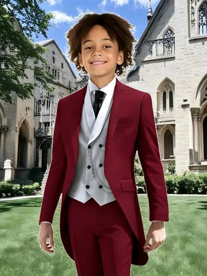 High Quality Boys Formal Tailcoat Vest Pants 3 Pieces Banquet Party Wear Smart Handsome Kids Slim Fit Suit Set Wedding Tuxedo