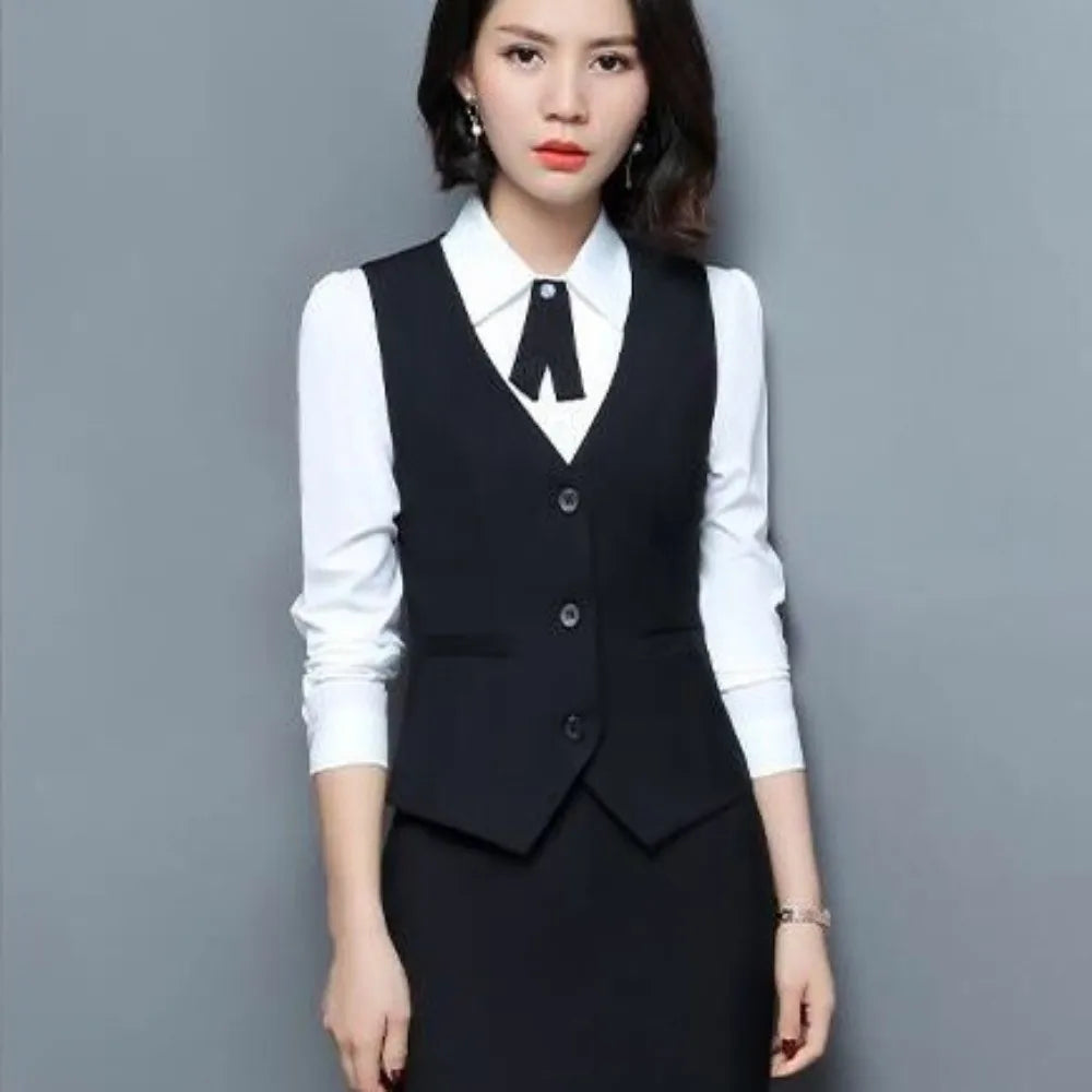 Fashion Business Vest Coat Plus Size V Neck Formal Office Ladies Vest Sleeveless Solid Color Slim Fit Women Vest Daily