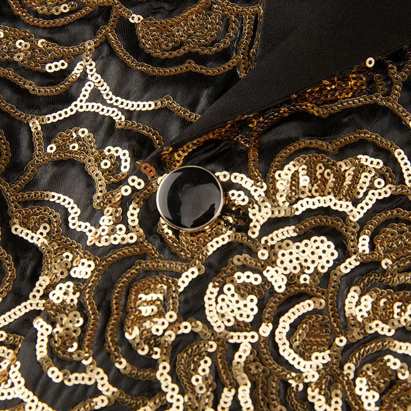 Men's Luxury Gold Sequins Suit Jacket Shawl Lapel Slim Wedding Party Blazers Bar Stage Singer Concert Glitter Tuxedo Dress Coat