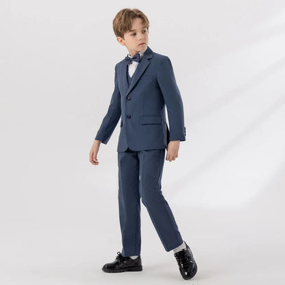 Spring Autumn Children Slim Fit Suit Set Comfortable Boy Suits 4 Pieces jacket Vest Pants Bow-tie School Graduation Ceremony