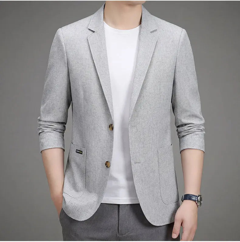 Men's Premium Thin Blazer Spring Summer Solid Color Breathable Cotton Linen Blend Business Casual Jacket Minimalist Office Urban