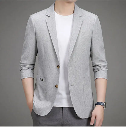 Men's Premium Thin Blazer Spring Summer Solid Color Breathable Cotton Linen Blend Business Casual Jacket Minimalist Office Urban