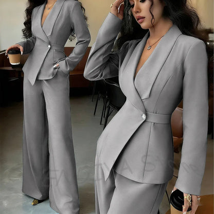 Elegant Office Lady Professional Suit Two Pieces Classic Shawl Lapel Single Button Outfit High Quality Women's Tailored Set