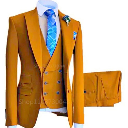 High-End Slim Fit 3 Pcs Set Formal Wedding Suits for Men Casual Business Groom Tuxedos with Jacket Vest Pants for Party Prom