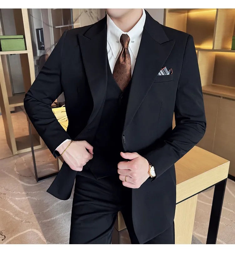Men's 3-Piece Slim Fit Suit Set – Jacket, Vest & Pants for Wedding, Prom & Business