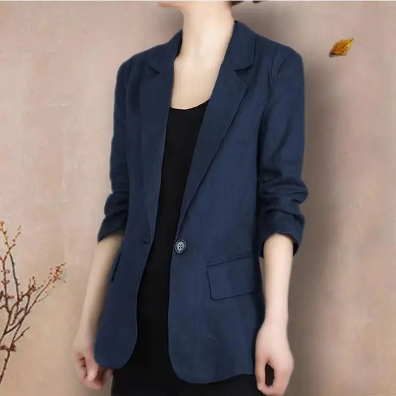 Women's Linen Blazer Casual Slim Fit Single Button Notched Lapel Lightweight Suit Jacket