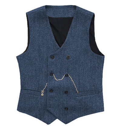 Men's Herringbone Suit Vest Double Breasted Waistcoat for Weddings and Business
