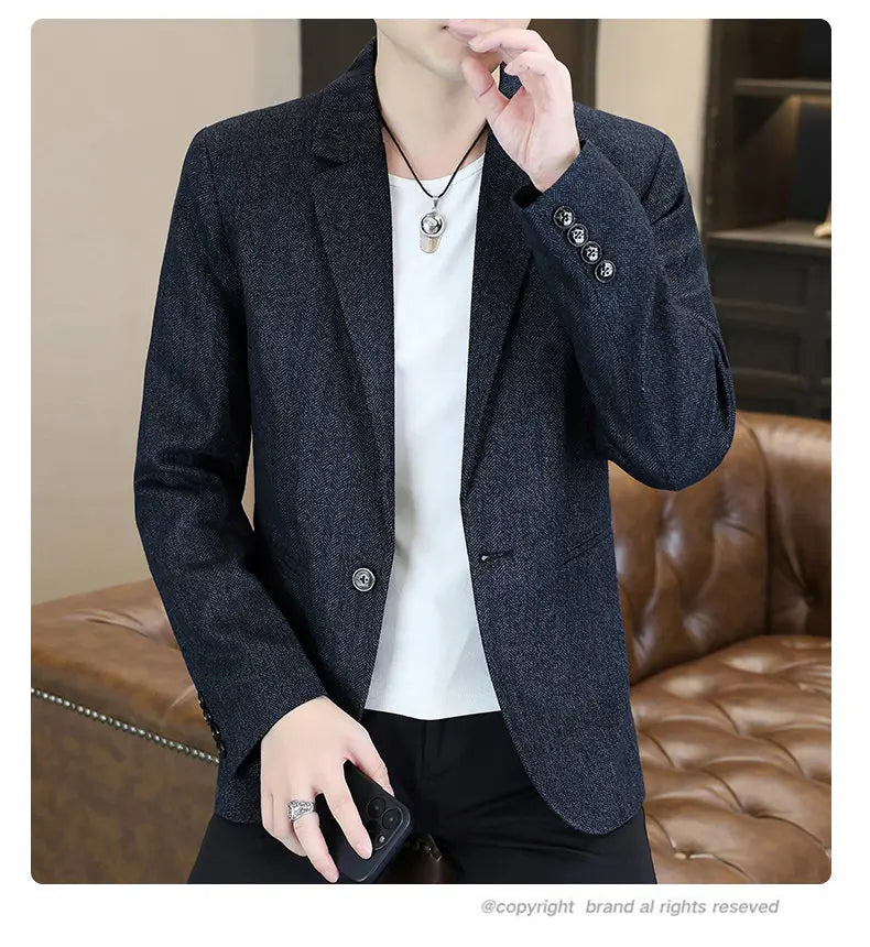 Blazer Men's Fashion Business Gentleman Groom Professional Gentleman Form-fitting Versatile Casual Formal Wear High-end Blazer