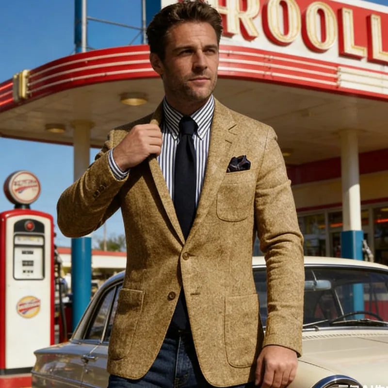 Men's Wool Blend Slim Fit Blazer Single-Breasted Lapel Jacket for Business and Formal Occasions