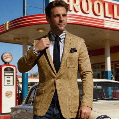 Men's Wool Blend Slim Fit Blazer Single-Breasted Lapel Jacket for Business and Formal Occasions