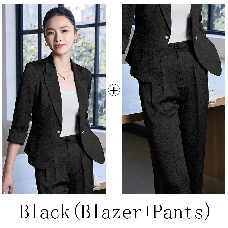 Fashion Office Ladies Blazer and Pants Suit Formal Angola Red Women Jacket Trouser Women Business Work Wear 2 Piece Set