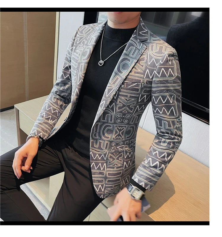 Brand Luxury Suit Jacket for Men 2023 Autumn Printed Casual Busines Blazer Masculino Slim Fit Wedding Groom Social Dress Coat