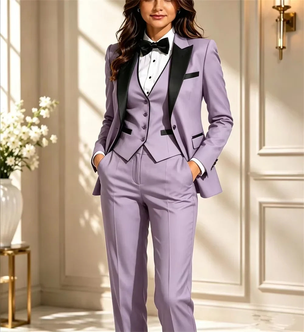 Fashion Women Pant Suits Set Blazer 3 Pcs Elegant Long Sleeve Suit Jackets Vest and Straight Pants Suit Female Business Outfits