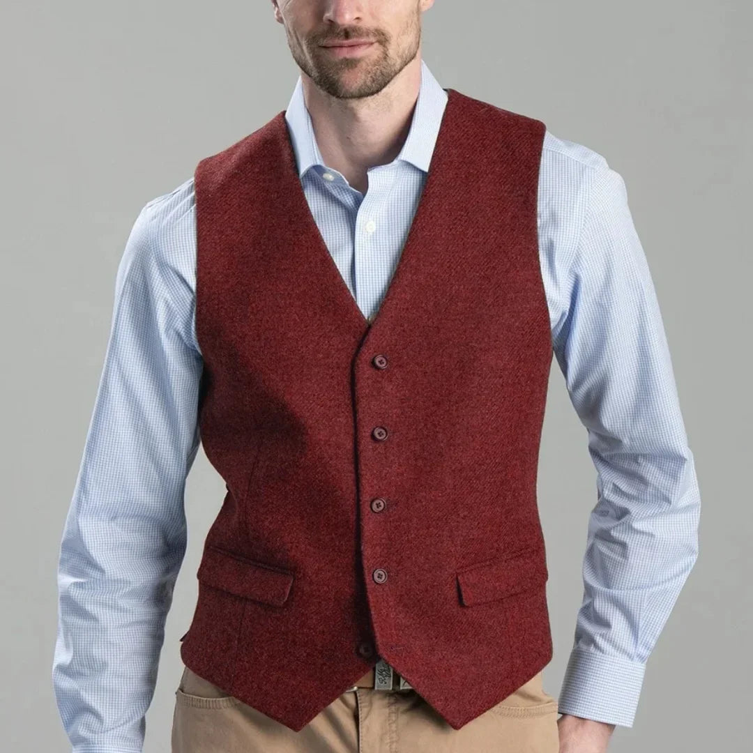 Men's Herringbone Vest Single Breasted Waistcoat for Weddings and Formal Occasions