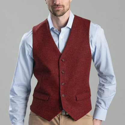 Men's Herringbone Vest Single Breasted Waistcoat for Weddings and Formal Occasions