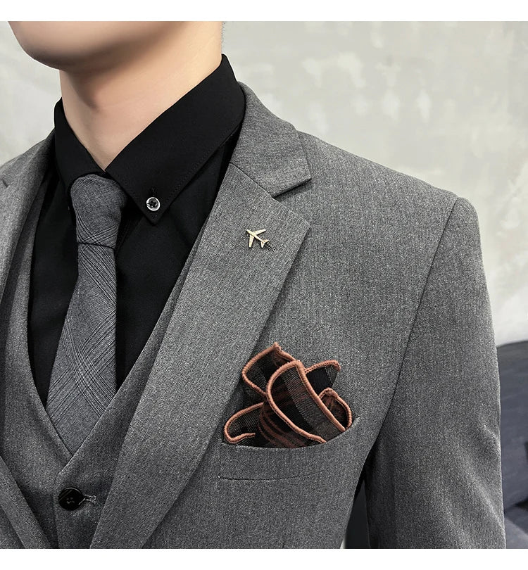 Men's Slim Fit 3-Piece Suit – Solid Color, Smart Casual & Wedding
